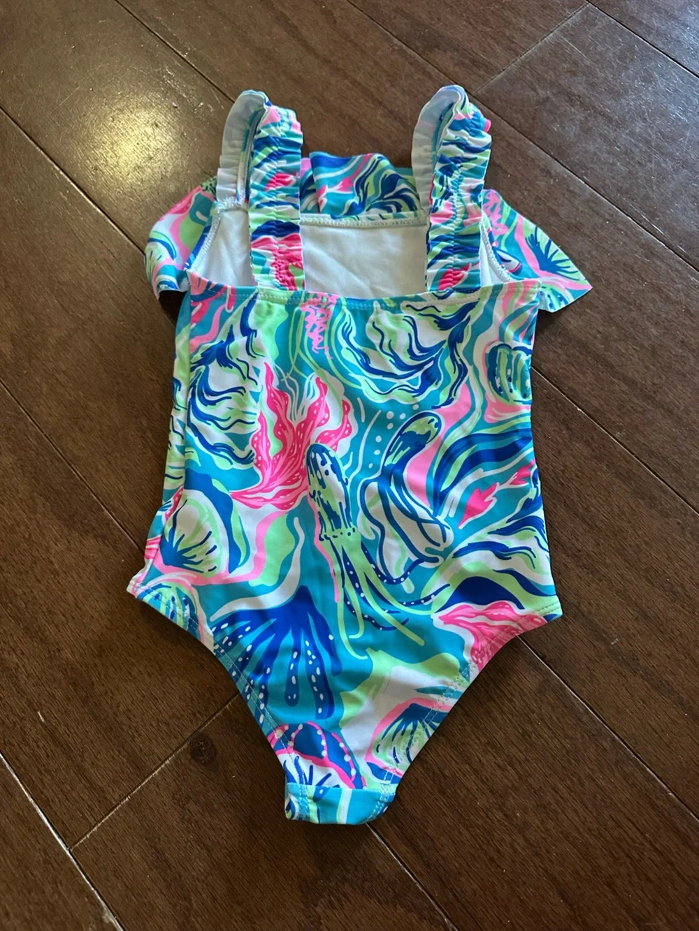 Girls' Blue Tropical Print One-Piece Swimsuit
